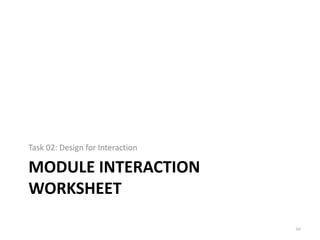 Task 02: Design for Interaction

MODULE INTERACTION
WORKSHEET

                                  64
 
