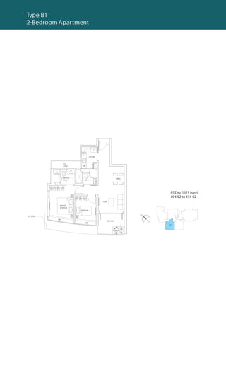Type B2
2-Bedroom Apartment




                      883 sq ft (82 sq m)
                      #04-01 to #34-01
 