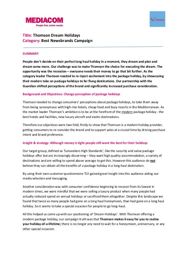 Thomson Dream Holidays Case Study