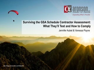 Jennifer Aubel & Vanessa Payne
http://blogs.aronsonllc.com/fedpoint/
Surviving the GSA Schedule Contractor Assessment:
Wha...