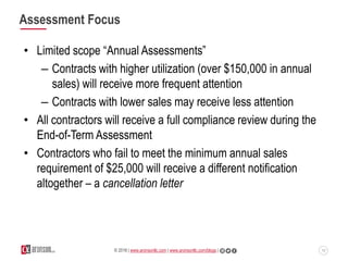 10© 2016 | www.aronsonllc.com | www.aronsonllc.com/blogs |
Assessment Focus
• Limited scope “Annual Assessments”
– Contrac...