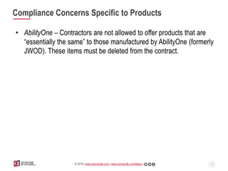 40© 2016 | www.aronsonllc.com | www.aronsonllc.com/blogs |
Compliance Concerns Specific to Products
• AbilityOne – Contrac...