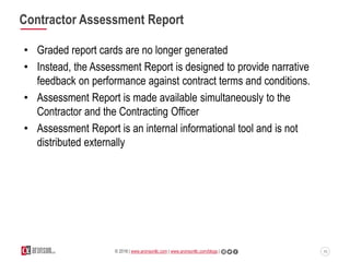 49© 2016 | www.aronsonllc.com | www.aronsonllc.com/blogs |
Contractor Assessment Report
• Graded report cards are no longe...