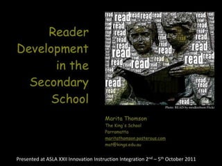Presented at ASLA XXII Innovation Instruction Integration 2nd – 5th October 2011 