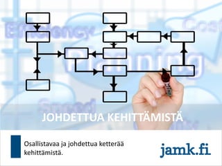 JOHDETTUA KEHITTÄMISTÄ
Osallistavaa ja johdettua ketterää
kehittämistä.
 