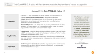 The OpenRTB 2.4 spec will further enable scalability within the native ecosystem
19
Overview
- The Native 1.1 spec was rel...