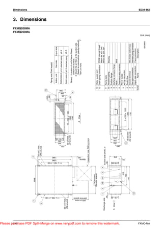 298
                                                                                                                                                                                                                                                                                                                                                                         Dimensions




                                                                                                                                                                                                                                                                                                                                             FXMQ250MA
                                                                                                                                                                                                                                                                                                                                             FXMQ200MA
                                                                                          7                                                                               9
                                                                                                                                   1148

                                                                                                                                                                               32-φ4.7 hole
                                                                                      8                                                                                        (All around)
                                                                                                                                                                                                                                                                                                                                                         3. Dimensions




                                                                                                                                                                                                                                                      10
                                                                                                                                                                                                                                            245
                                                                                                                                                                                                                                             60
                                                                                                                                                                                                                                                                  Piping size (Field supply)




                                                                                                                                                               1380
                                                                                                                                                               1296
                                                                                                                                                                                                                                                                  Indoor unit         Gas side           Liquid side




                                                                                                   11 × 100 = 1100
                                                                                                                                                                                                    360
                                                                                                                                                                                                    330




                                                                                                                                                         11 × 100 = 1100
                                                                                                                                                                                                                                                                 FXMQ200MVE φ19.1 attached piping          φ9.5




                                                                                                                                                                                                                                               390




                                                                                                                                                                                                3 × 100 = 300
                                                                                                                                                                                                                                              296
                                                                                                                                                                                                                                              25




                                                                                                                                                                                         250
                                                                                32-φ4.7 hole
                                                                                                                                                                                                                                                                 FXMQ250MVE φ22.2 attached piping          φ9.5
                                                                                (All around)                                                                                                   32-φ7 hole           11 × 100 = 1100
                                                                                                                                                                                               (All around)               1200              30
                                                                                                                                                                                                                                                                   Notes) 1. Location of unit's Name Plates:
                                                                                                                                                                                                                          1230                    6
                                                                                                                                                                                                                                                                             Switch box surface.
                                                                                                                                                                                                                                                                          2. Mount the air filter at the suction side.
                                                                                                                                                                                                                       A     View                                            Select its colorimethod (gravity method)
                                                                                                                                                                                                                                                                            (                                                )




                                                                                                                                                                         150
                                                                                                                                                                                                                                                                             50% or more.




                                                                                            650 or more
                                                                                                                                                                     Approx




                                                                                          (Service space)
                                                                                                                                                                Inspection hole 600 or more


                                                                                                                               1100 or more
                                                                                                                              (Service space)                                                                                                              13 Water supply port
                                                                                                                                                                                                                                                           12 Drain piping connection        PS1B Internal thread
                                                                                                                                                3
                                                                                                                                                                                                                                                                                             Major dia. φ33. 349,
                                                                                                                     1    2     13     11           4
                                                                               Discharge side                                                                                                                                                                                                Minor dia. φ30. 391
                                                                                                                                                        Suction side (Note. 2)
                                                                                             30                                                          30                                                                                                11   Name plate
                                                                                                                                                                                                                                                           10   Attached piping                Brazing
                                                                                                                                                                                                                                                           9    Suction flange
                                                                               A View                                                                                                                                                                       8   Discharge companion flange




                                                                                                                                                                                                360
                                                                                                                                                                                                330
                                                                                                                                                                                                200




                                                                                                                                                                          470
                                                                                                                                                                                                                                                           7    Hook                           M10




                                                                                                                                                         3×100=300




                                                                                                     3 × 100 = 300




Please purchase PDF Split-Merge on www.verypdf.com to remove this watermark.
                                                                                                                                                                                         250
                                                                                                                                                                                                                                                            6   Transmission wiring connection
                                                                                                                                                                                                                                                                Power supply
                                                                                                                                              613                                                                                                          5




                                                                                                                                                                     50
                                                                                                                                                                                                                                                                wiring connection
                                                                                                                                            760                                                  5                         5 × 200 = 1000
                                                                                                                                                                                                      16-φ8 hole                1200                     4 Switch box
                                                                                                                                     1100
                                                                                                                                                                                                     (All around)               1230                     3 Ground terminal                   M5 (Inside switch box)
                                                                                                                                                                                                                                                         2 Gas pipe connection               Attendant piping connection
                                                                                                                     12
                                                                                                                                                                                                                                                         1 Liquid pipe connection            Flare connection
                                                                                                                                                                                                                                                       Number       Name                           Description


                                                                                                                                                                                                                                                                                                                  3D038851
                                                                                                                                                                                                                                                                                                                                 Unit (mm)
                                                                                                                                                                                                                                                                                                                                                                         ED34-862




       FXMQ-MA
 