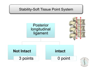Posterior
longitudinal
ligament
Not Intact
3 points
intact
0 point
Stability-Soft Tissue Point System
 