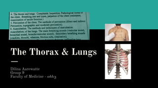 The Thorax & Lungs
Dilina Aarewatte
Group 9
Faculty of Medicine - თსსუ
 