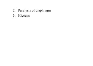 2. Paralysis of diaphragm
3. Hiccups
 