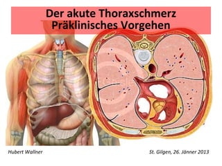 Der akute Thoraxschmerz
                  Präklinisches Vorgehen




Hubert Wallner                     St. Gilgen, 26. Jänner 2013
 