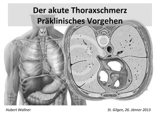 Der akute Thoraxschmerz
                  Präklinisches Vorgehen




Hubert Wallner                     St. Gilgen, 26. Jänner 2013
 