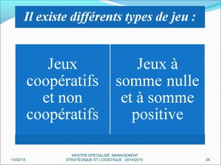 13/02/15 28
MASTER SPÉCIALISÉ: MANAGEMENT
STRATÉGIQUE ET LOGISTIQUE -2014/2015
 