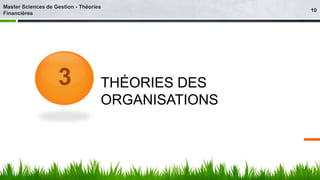 THÉORIES DES 
ORGANISATIONS 
3 
10 
Master Sciences de Gestion - Théories 
Financières 
 