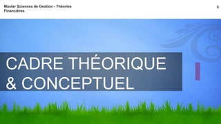 Master Sciences de Gestion - Théories 5 
Financières 
CADRE THÉORIQUE 
& CONCEPTUEL 
 