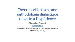 Théories effectives, une
méthodologie dialectique,
ouverte à l’expérience
Gilles Cohen-Tannoudji
www.gicotan.fr
Laboratoire de recherche sur les sciences de la matière
(LARSIM CEA-Saclay)
 
