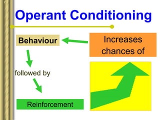 Operant Conditioning
Behaviour
followed by
Reinforcement
Increases
chances of
 