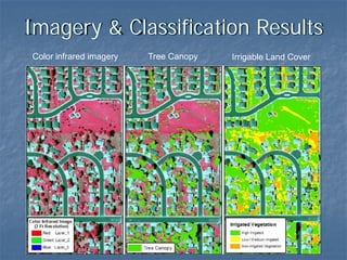 Imagery & Classification Results
Color infrared imagery   Tree Canopy   Irrigable Land Cover
 