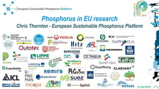 12 July 2019 - n° 1
Phosphorus in EU research
Chris Thornton - European Sustainable Phosphorus Platform
info@phosphorusplatform.eu www.phosphorusplatform.eu @phosphorusfacts
 