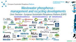 9/9/2019 - n° 1
Wastewater phosphorus :
management and recycling developments
Chris Thornton - European Sustainable Phosphorus Platform (ESPP)
info@phosphorusplatform.eu www.phosphorusplatform.eu @phosphorusfacts
 
