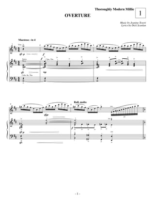 —1—
                                                                                             Thoroughly Modern Millie
                                                           OVERTURE                                                                               1
                                                                                                                                Music by Jeanine Tesori
                                                                                                                                 Lyrics by Dick Scanlan




                                                                  œ                                                     œ
             Maestoso - in 4

 ## 4 >
      w                                    œ œ œ œ œ œ œ œ œ œ œ œ œ œ                           œ œ œ œ œ œ œ œ œ œ œ œ œ œ
                                                    œ                                                     œ
    1        Vlns

& 4 æ
                                     2                                                   3




              ßp                          f
                                           >           >                     >                   >             ^           >              ^
 ## 4                                    f Tpts, Tbn        >                                                                                 >
                                           œ           œ                     œœ                  œ                         œœ   œœ        œ
& 4 w                                      wœ
                    Saxes,

                                           œ           œ
                                                       œ    œ
                                                            œ                œ                   œw
                                                                                                 œ             œ
                                                                                                               œ           œ    œ         œ
                                                                                                                                          œ   œ
                                                                                                                                              œ
                    Horn

      ww         w                         w
                                          ww                œ                                    ww
                                                                                                  w            œ                              œ
                 >
                ß                         P
? ## 4 æ
     4 w                                   æ                                                     æ
                    Cello, Bs, Tbn

                                           w                                                     w
                     >




                                     œ œ œ œ
        ##    #œ œ œ œ œ œ œ œ œ œ œ                                 #œ œ œ œ œ œ œ -                                                         œœ œ
                                                                      Rall. molto
                                                                                    œ                                              œœ
4


                                                                                                                              œœœœ                    b
                                                                5


&                       œ                                                      œ                                           #œ
                                                                                                                    ten.

                                                                                                                     œœ
                                           ßp
                                            >
        ## >                                ˙                        ˙.                                              Œ
                                                                                                                                                      b
                                                                                                                                     12


&                                           ˙                        ˙ ..
                                                                                                              ten

              # ˙˙
                ˙                           ˙                        ˙
                                                                     œ       œ      nœ       œ        #œ nœ          œ
              #ww                                                   f>                                 > >
                >                                                            >       >       >
              ßp                                                     >
                                                                     œ
? ##                                                                                #œ                œ
                                                                                                                    ten

                æ                                                    œ                                              œ                                 b
                w                                                                   #œ                œ             œ
                >                                                                    >                >             >
              ß




                                                                       -1-
 