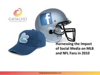 Harnessing the Impact
                       of Social Media on MLB
                       and NFL Fans in 2010



info@catalystpublicrelations.com
 