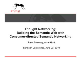 Thought Networking:Building the Semantic Web withConsumer-directed Semantic Networking Peter Sweeney, Anne Hunt Semtech Conference, June 23, 2010 