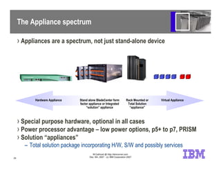 The Appliance spectrum

     › Appliances are a spectrum, not just stand-alone device




           Hardware Appliance   ...