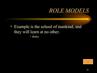 Example is the school of mankind, and they will learn at no other. Burke ROLE MODELS 