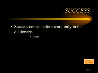 Success comes before work only in the dictionary. Anon SUCCESS 