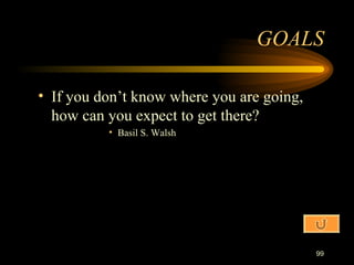 If you don’t know where you are going, how can you expect to get there? Basil S. Walsh GOALS 