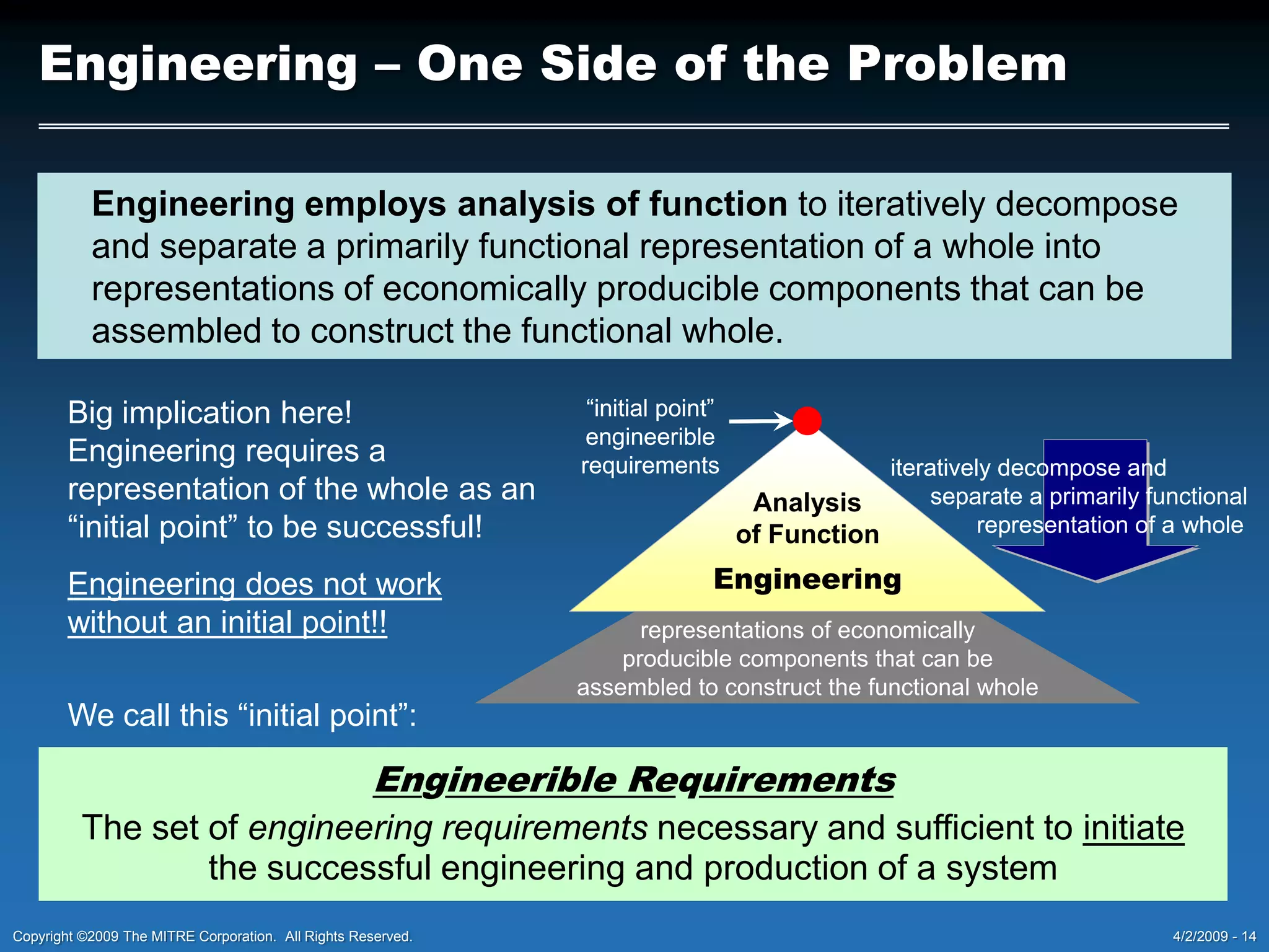 All systems have an architecture, intentionally architected or not, and that architecture is a primary determinant of other properties of the system — e.g. behavior, “ilities”In architecting our goal is two-fold:to understand the properties of existing systems (as-is, as built)to understand and predict the properties of the systems we intend to build (to-be, as-designed)Why do we Practice Architecting?The Architecting ThesisIf we can make apparent the architecture of a system, then we can understand, effect, and manage that architecture in order to affect other properties of the system.If you don’t control the architecture of your system, then that architecture will control your system!