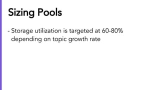 Sizing Pools
- Storage utilization is targeted at 60-80%
depending on topic growth rate
 