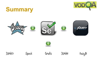 Summary




JUnit3   Spock   Grails   JUnit4   EasyB
 
