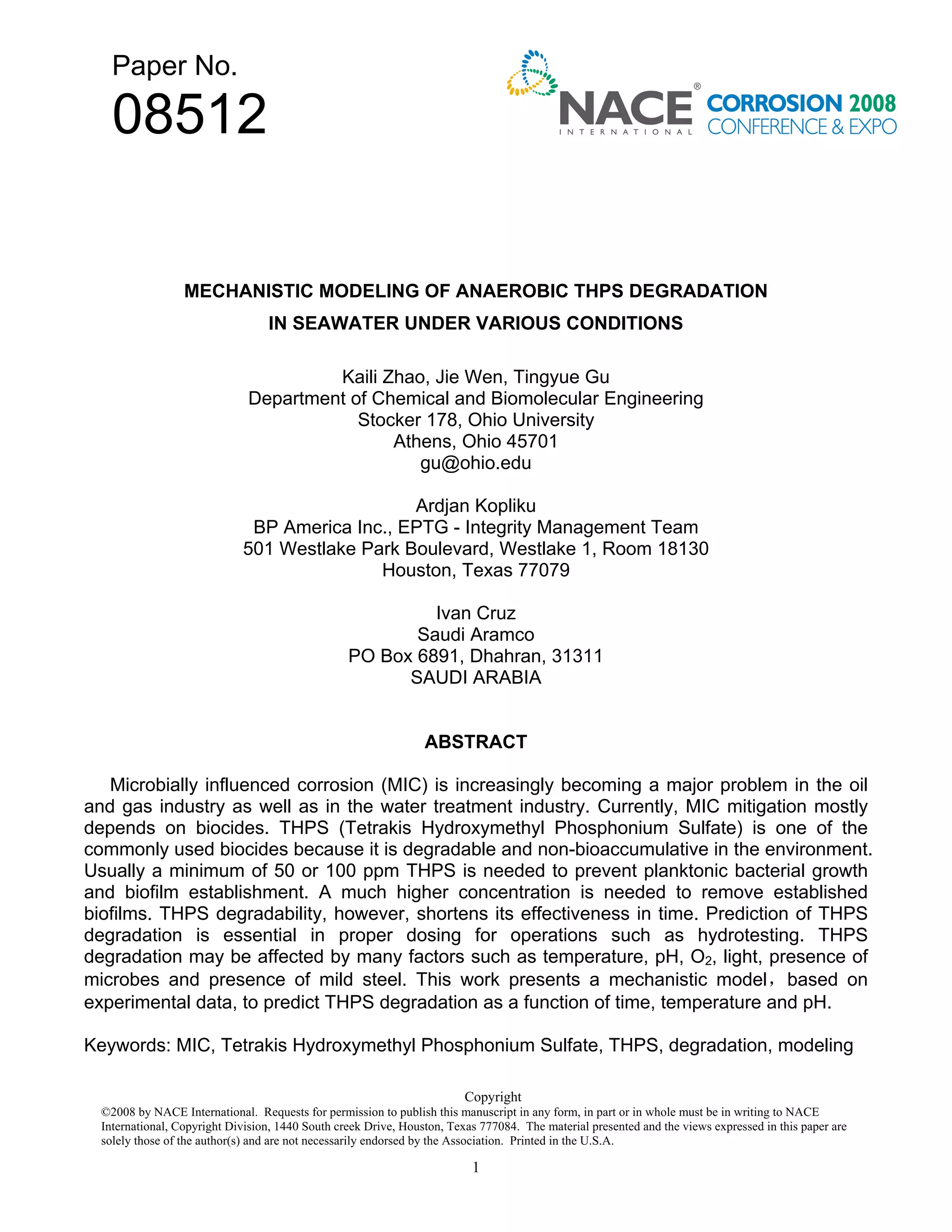 (THPS BIOCIDE BASE ) moniotoring in sea water | PDF