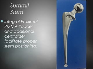 Summit
Stem
Integral Proximal
PMMA Spacer
and additional
centralizer
facilitate proper
stem postioning.
 