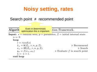 Noisy setting, rates
Search point ≠ recommended point
Even in deterministic
optimization this is important.
 