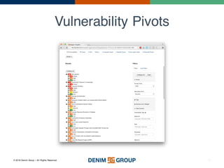 © 2016 Denim Group – All Rights Reserved
Vulnerability Pivots
10
 
