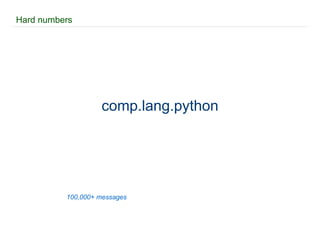 Hard numbers comp.lang.python 100,000+ messages 