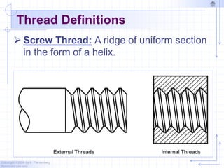 Copyright ©2006 by K. Plantenberg
Restricted use only
Thread Definitions
 Screw Thread: A ridge of uniform section
in the form of a helix.
 