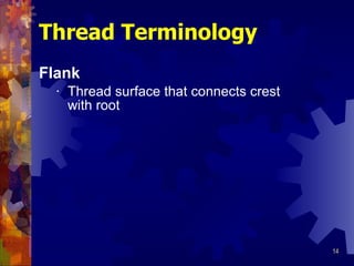 Flank Thread surface that connects crest with root Thread Terminology 