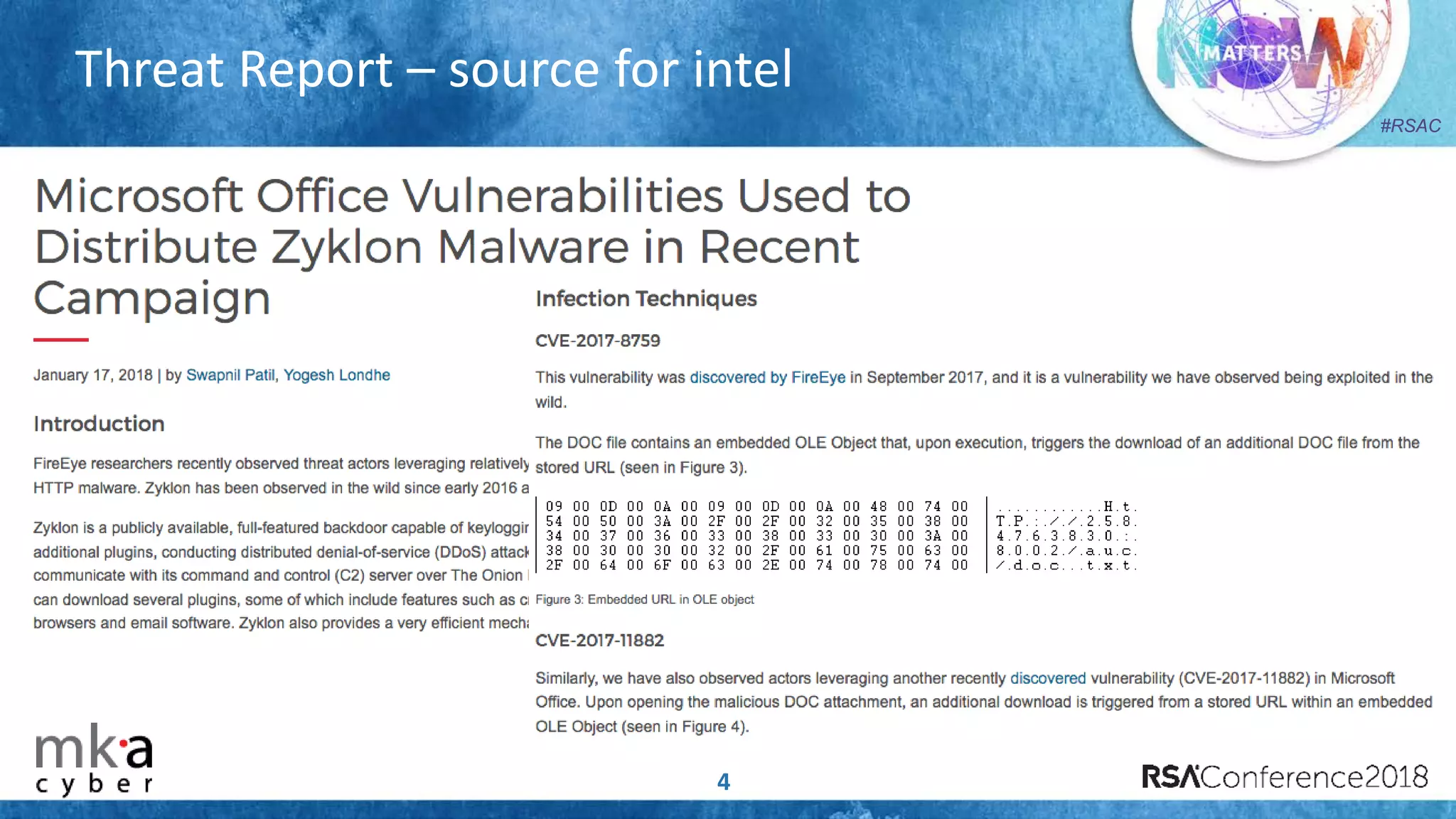 #RSAC
Threat Report – source for intel
4
 