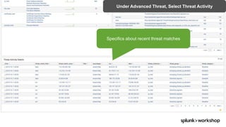 © 2017 SPLUNK INC.
Specifics about recent threat matches
Under Advanced Threat, Select Threat Activity
 