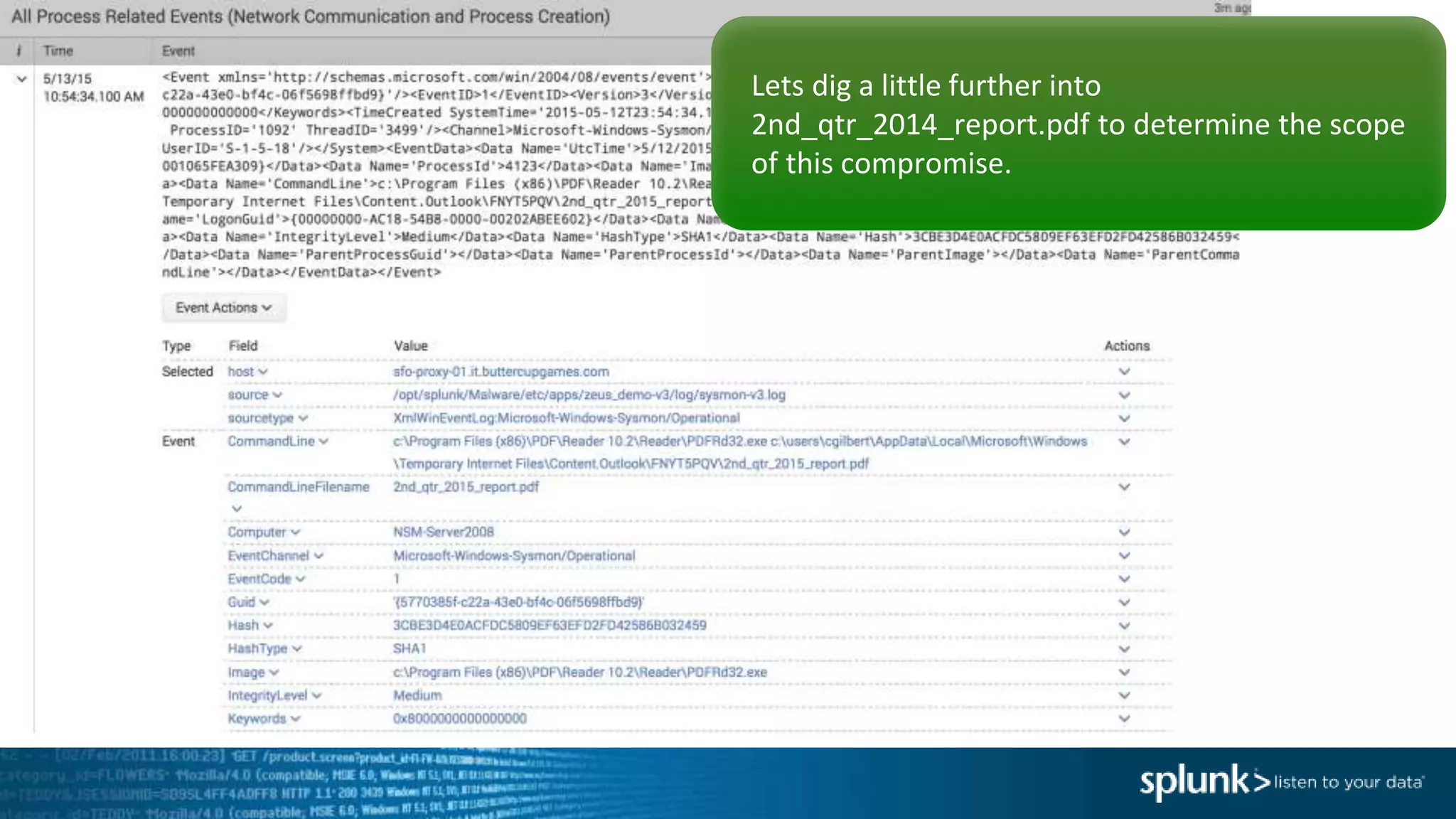 Lets dig a little further into
2nd_qtr_2014_report.pdf to determine the scope
of this compromise.
 