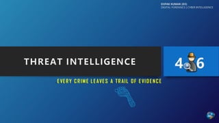 EVERY CRIME LEAVES A TRAIL OF EVIDENCE
D3PAK KUMAR (D3)
DIGITAL FORENSICS | CYBER INTELLIGENCE
 