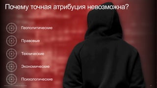 Геополитические
Правовые
Технические
Почему точная атрибуция невозможна?
© 2015 Cisco and/or its affiliates. All rights reserved. 107
Экономические
Психологические
 