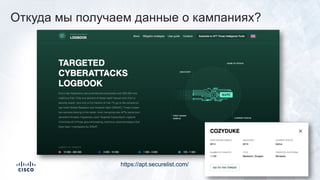 Откуда мы получаем данные о кампаниях?
https://apt.securelist.com/
 