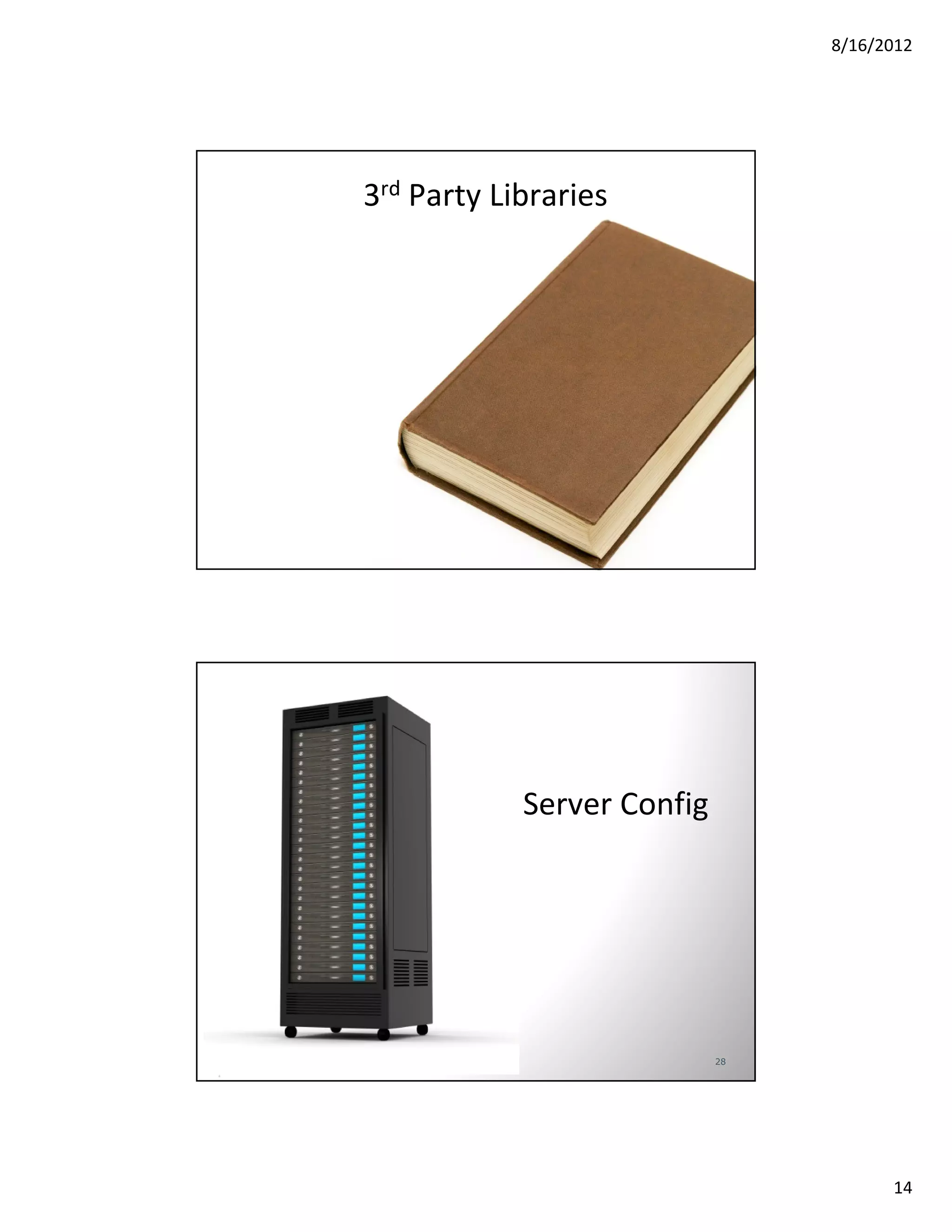 8/16/2012




                               3rd Party Libraries




                                           Server Config




© 2012 Security Compass inc.                               28




                                                                      14
 