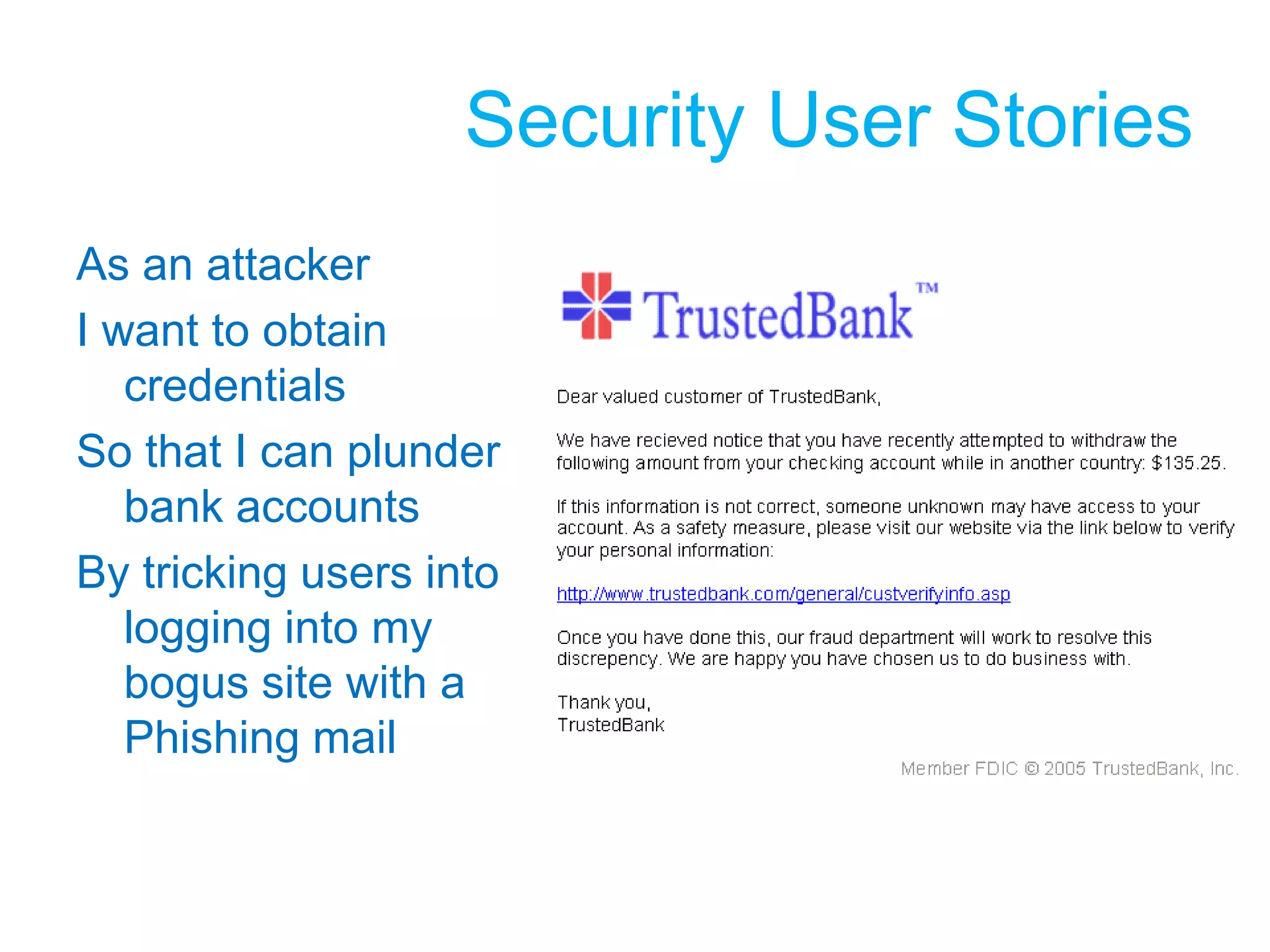 Threat AnalysisSecure software starts with understanding the threatsThreats are not vulnerabilitiesThreats live foreverHow will attackers attempt to compromise the system?AssetMitigationThreatVulnerability