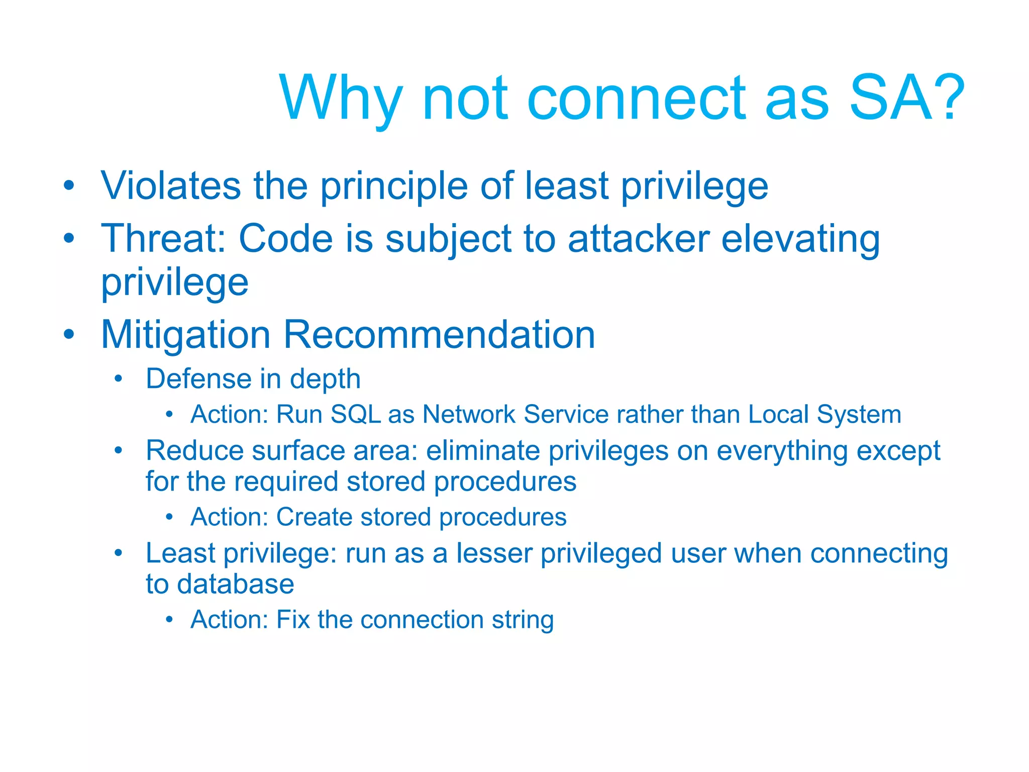 The underlying DLL (NTDLL.DLL) not vulnerableCode made more conservative during Security PushIIS 6.0 not running by default on Windows Server 2003Even if it was vulnerableIIS 6.0 doesn’t have WebDAV enabled by defaultEven if it was runningDefense in Depth (MS03-007)Windows Server 2003 UnaffectedMicrosoft Security Bulletin MS03-007Unchecked Buffer In Windows Component Could Cause Server Compromise (815021)Originally posted: March 17, 2003 Impact of vulnerability: Run code of attacker&apos;s choiceMaximum Severity Rating: CriticalAffected Software: Microsoft Windows NT 4.0 Microsoft Windows 2000 Microsoft Windows XP Not Affected Software:Microsoft Windows Server 2003